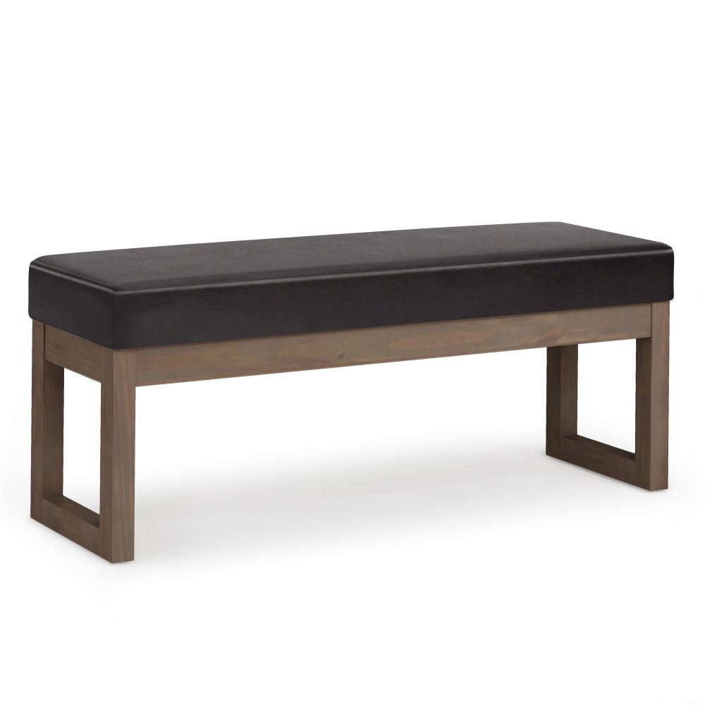 Tanners Brown Vegan Leather | Milltown 44 inch Large Ottoman Bench in Linen Style Fabric