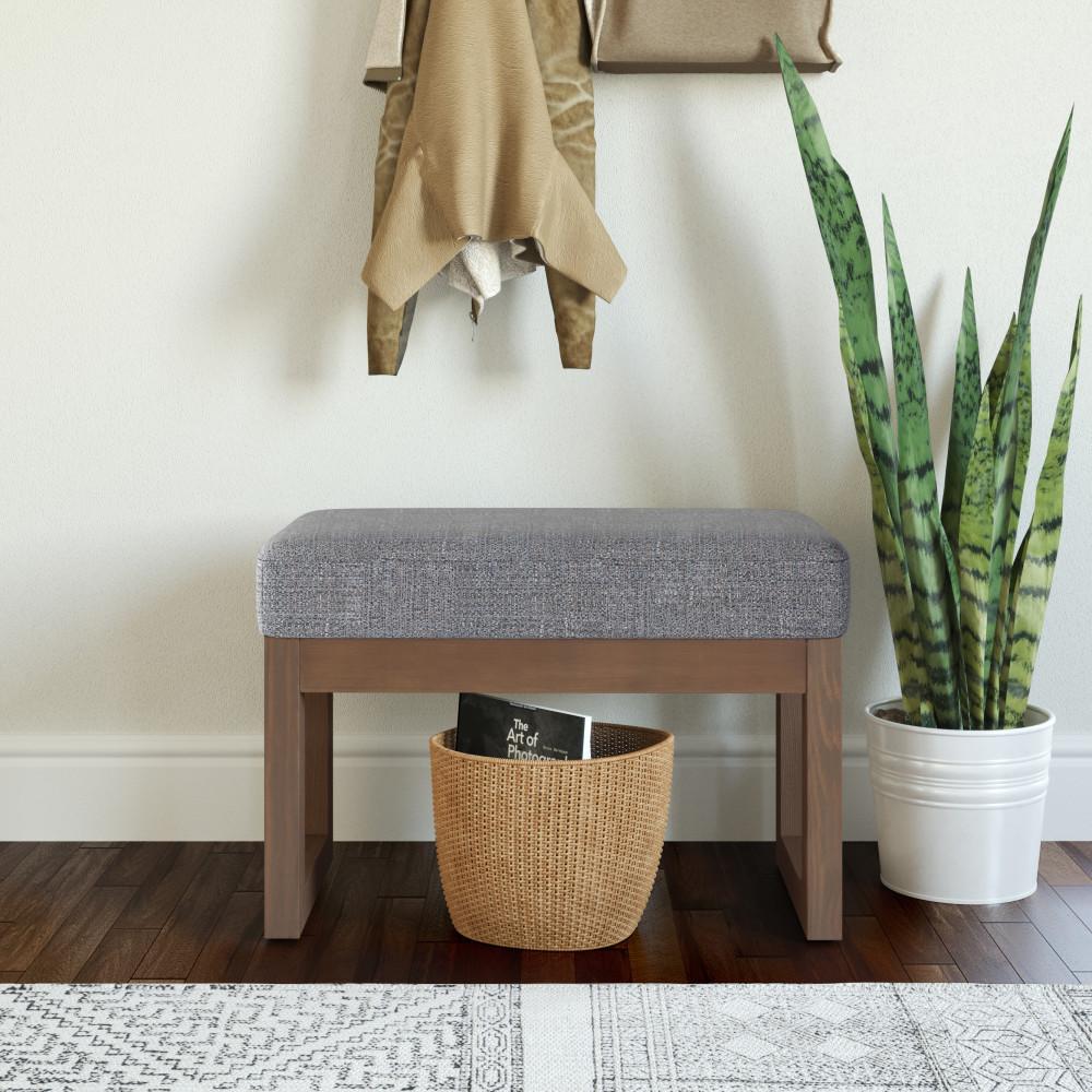 Pebble Grey Tweed Style Fabric | Milltown Footstool Small Ottoman Bench