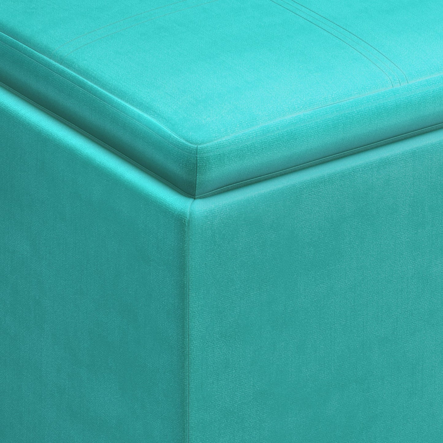 Aqua Blue Velvet Fabric | Rockwood Vegan Leather Cube Storage Ottoman with Tray