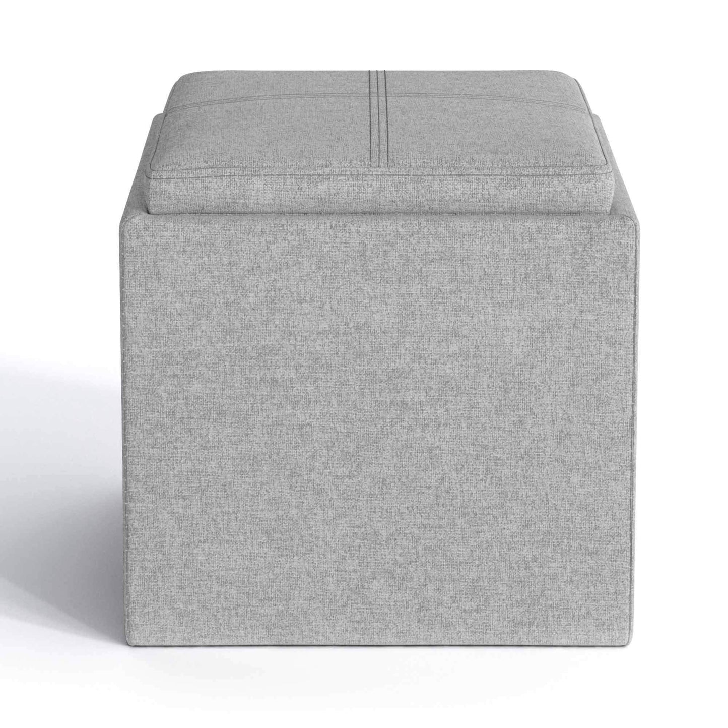 Cloud Grey Linen Style Fabric | Rockwood Vegan Leather Cube Storage Ottoman with Tray