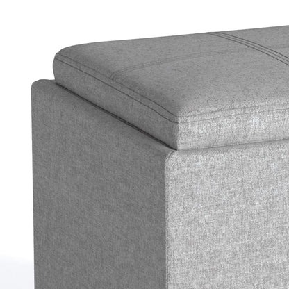 Cloud Grey Linen Style Fabric | Rockwood Vegan Leather Cube Storage Ottoman with Tray