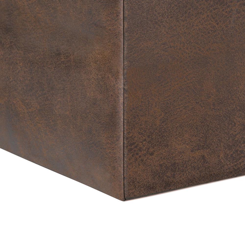 Distressed Chestnut Brown Distressed Vegan Leather | Rockwood Vegan Leather Cube Storage Ottoman with Tray