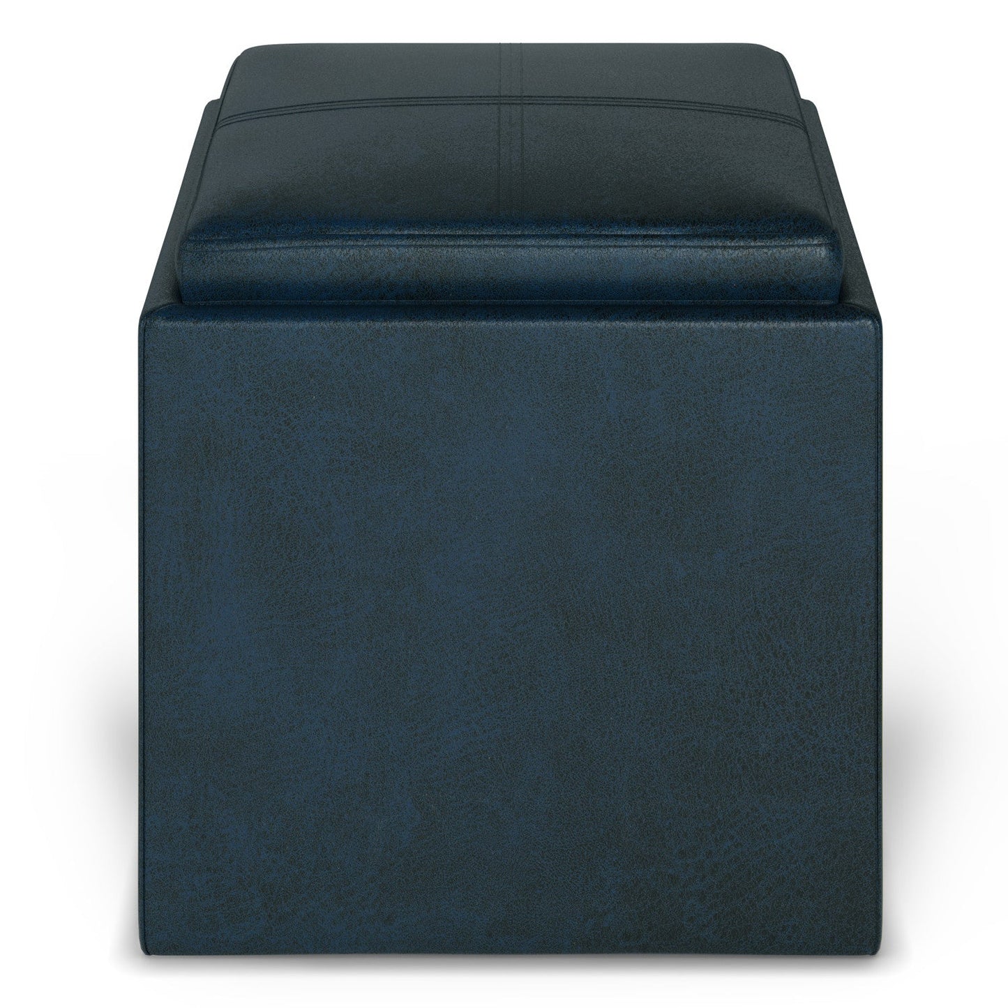 Distressed Dark Blue Distressed Vegan Leather | Rockwood Vegan Leather Cube Storage Ottoman with Tray