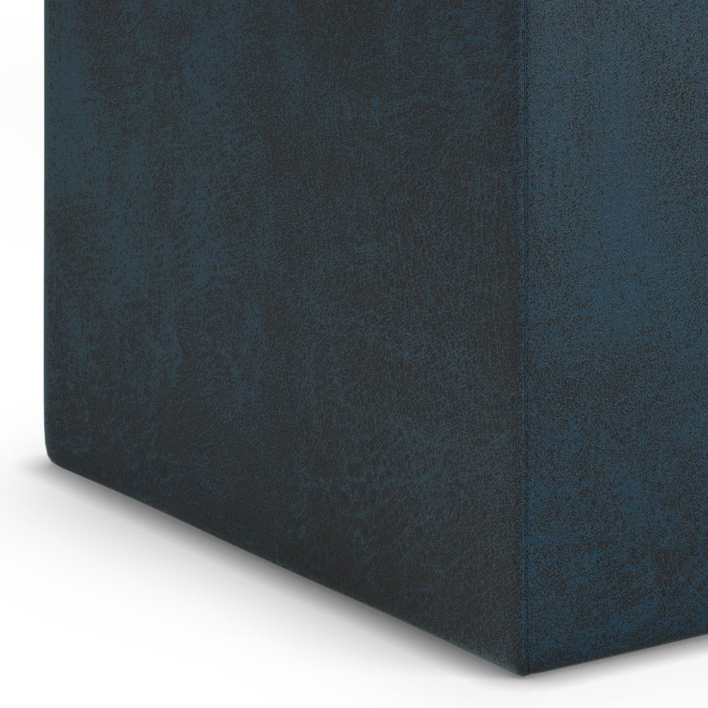 Distressed Dark Blue Distressed Vegan Leather | Rockwood Vegan Leather Cube Storage Ottoman with Tray