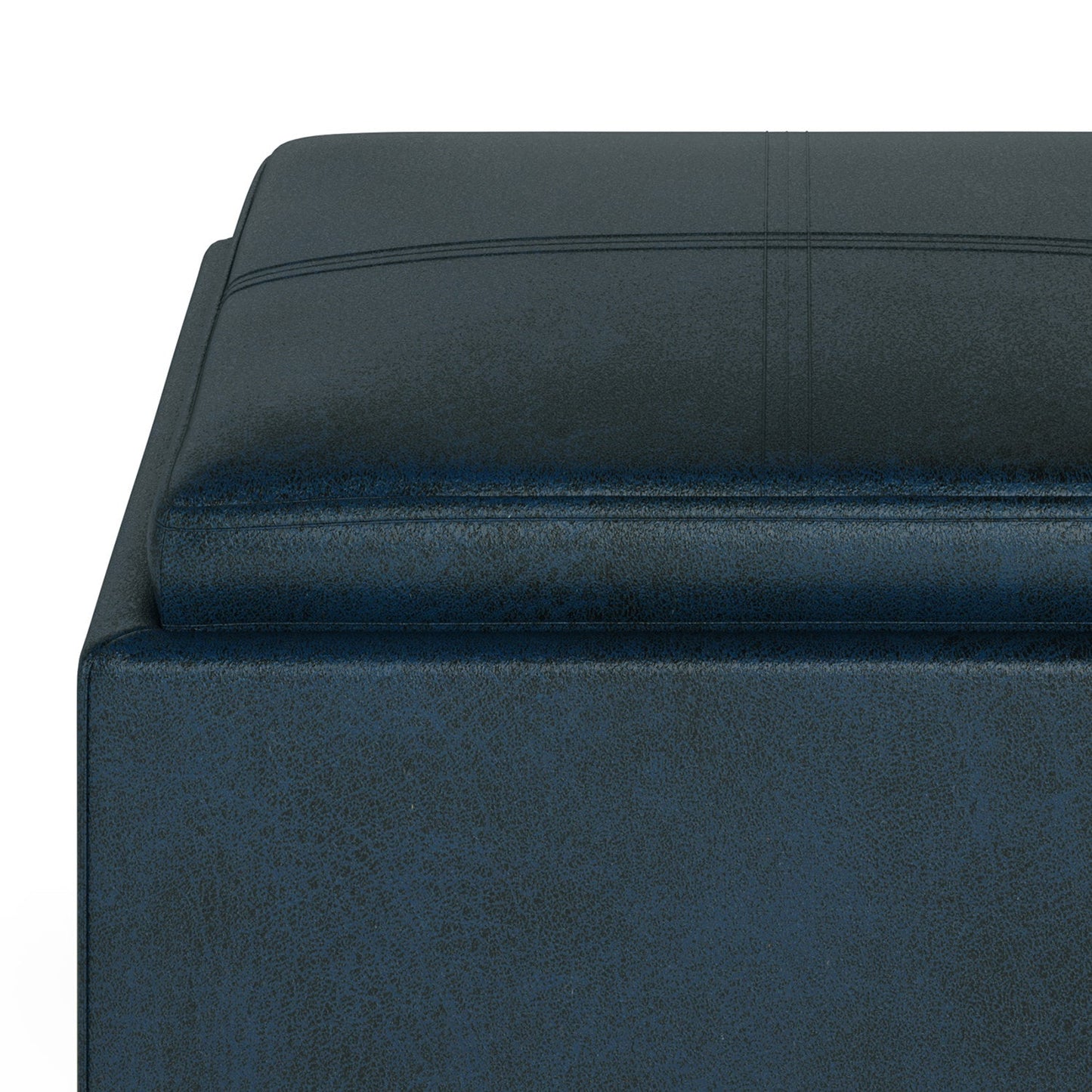 Distressed Dark Blue Distressed Vegan Leather | Rockwood Vegan Leather Cube Storage Ottoman with Tray