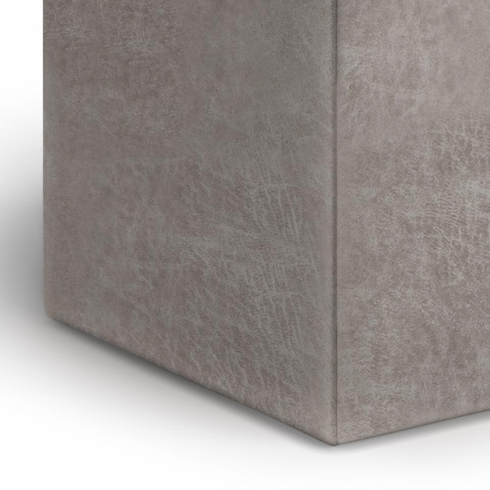 Distressed Grey Taupe Distressed Vegan Leather | Rockwood Vegan Leather Cube Storage Ottoman with Tray