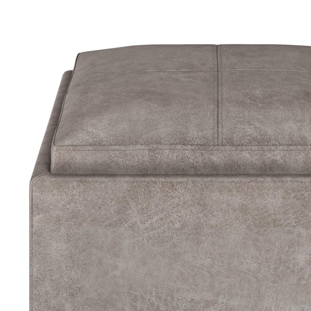 Distressed Grey Taupe Distressed Vegan Leather | Rockwood Vegan Leather Cube Storage Ottoman with Tray