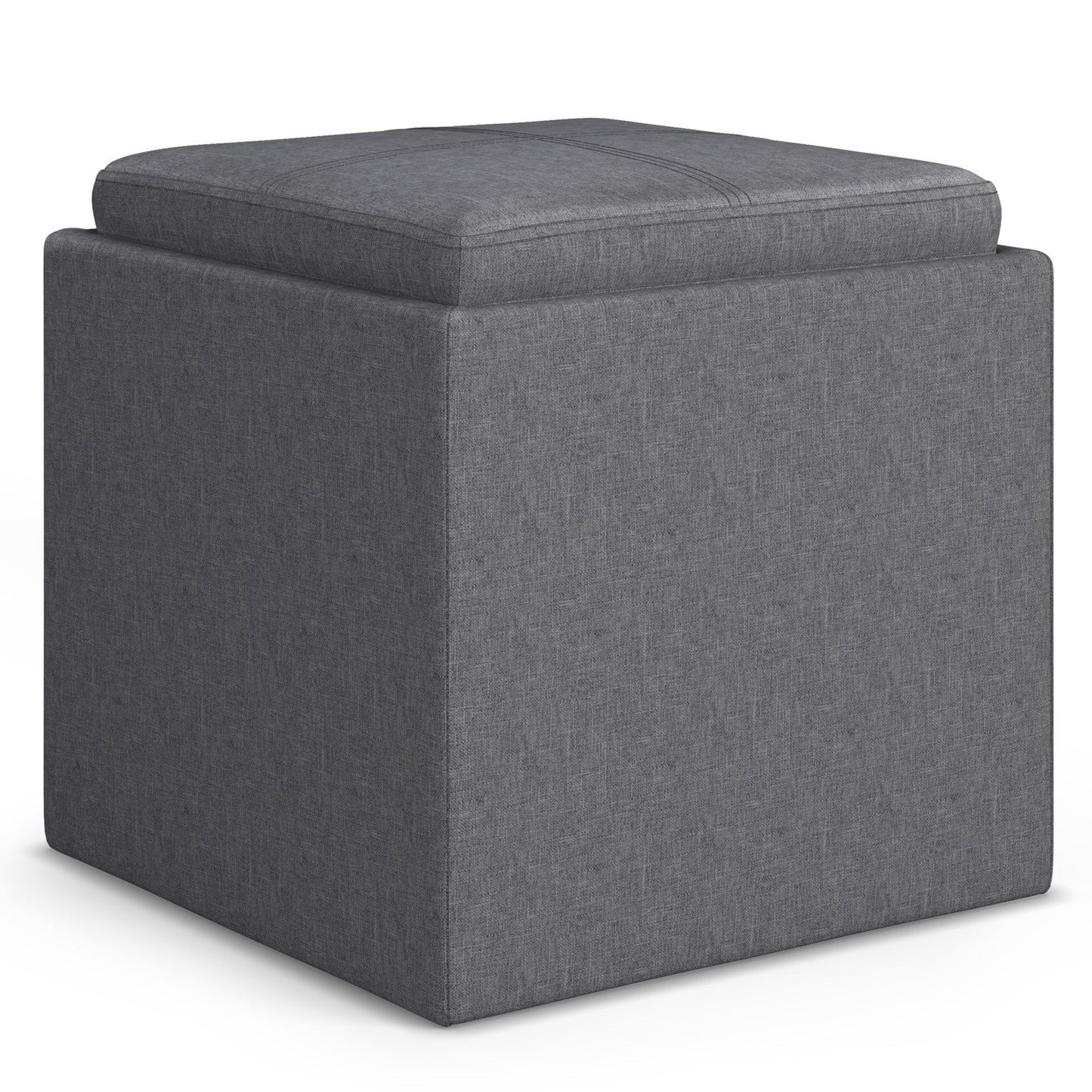 Slate Grey Linen Style Fabric | Rockwood Vegan Leather Cube Storage Ottoman with Tray