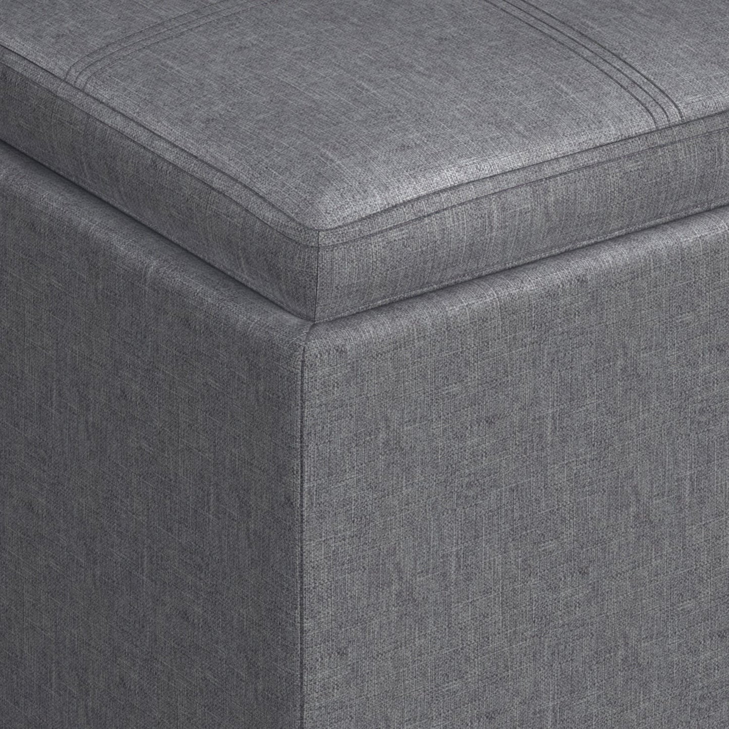 Slate Grey Linen Style Fabric | Rockwood Vegan Leather Cube Storage Ottoman with Tray