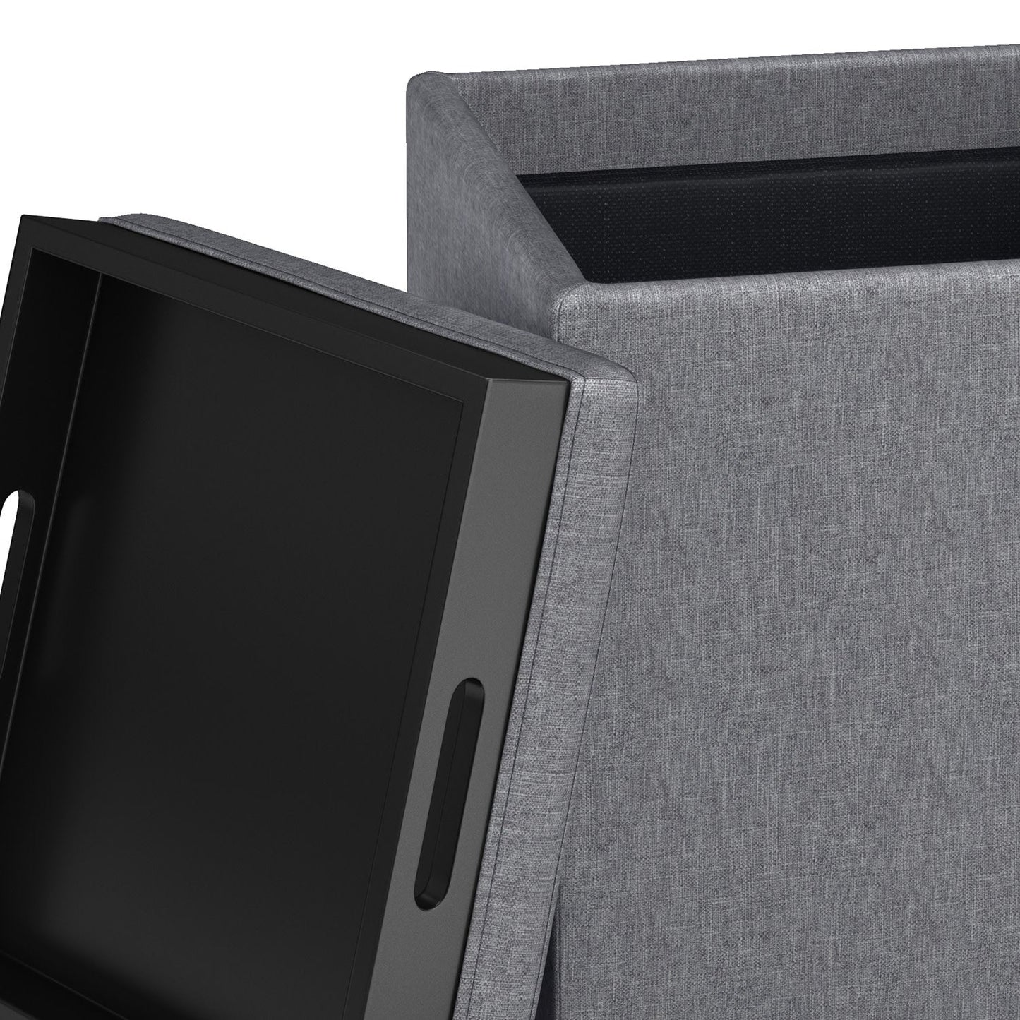 Slate Grey Linen Style Fabric | Rockwood Vegan Leather Cube Storage Ottoman with Tray