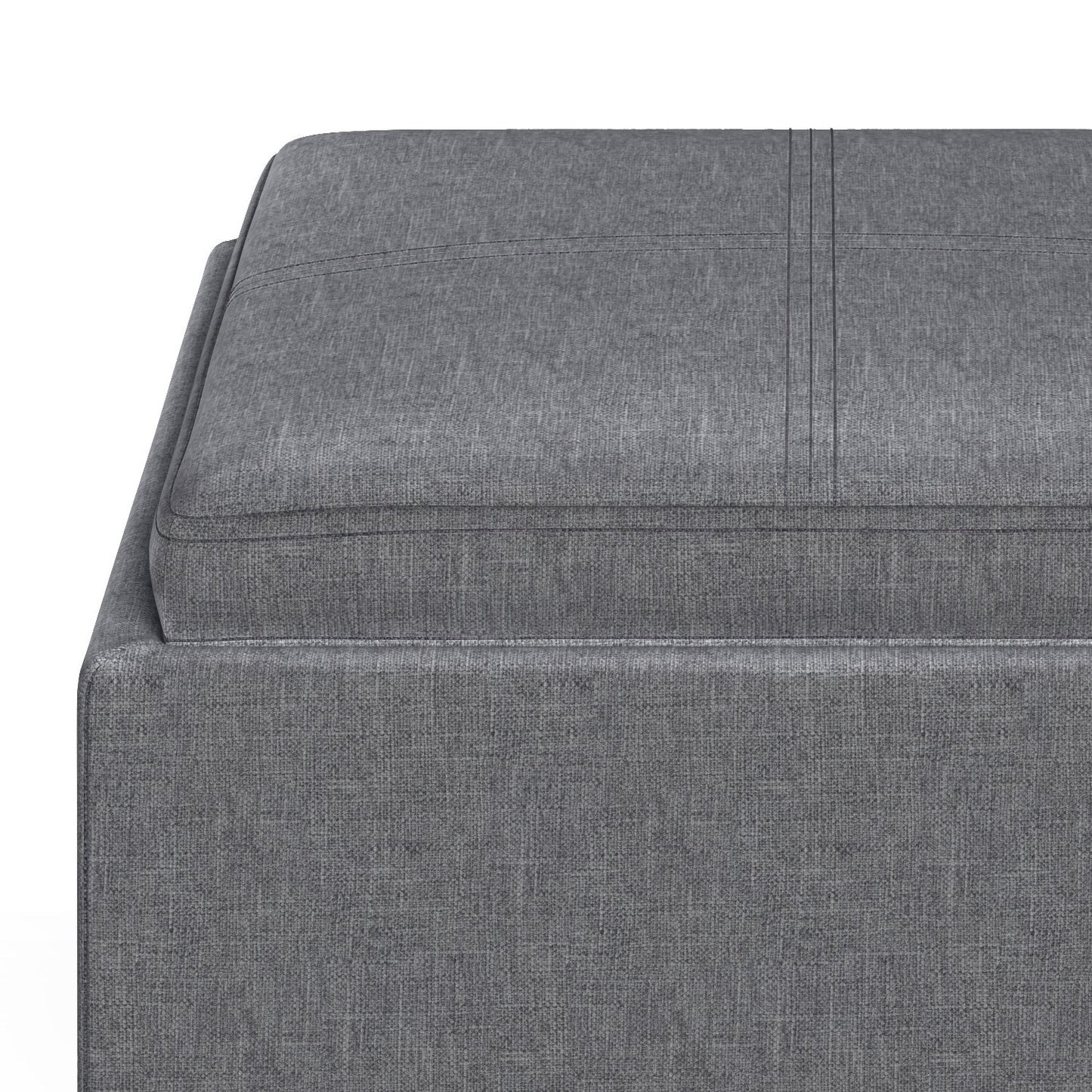 Slate Grey Linen Style Fabric | Rockwood Vegan Leather Cube Storage Ottoman with Tray