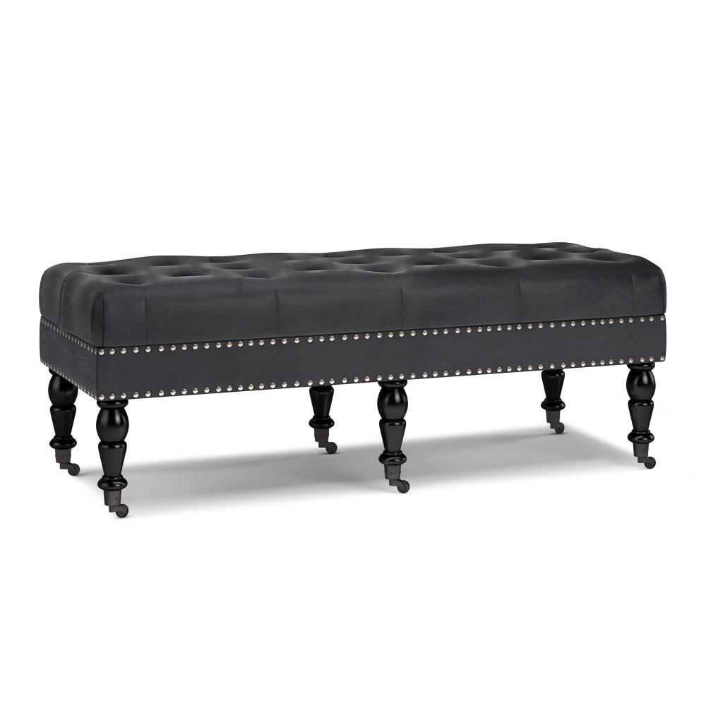 Distressed Black Distressed Vegan Leather | Henley Tufted Ottoman