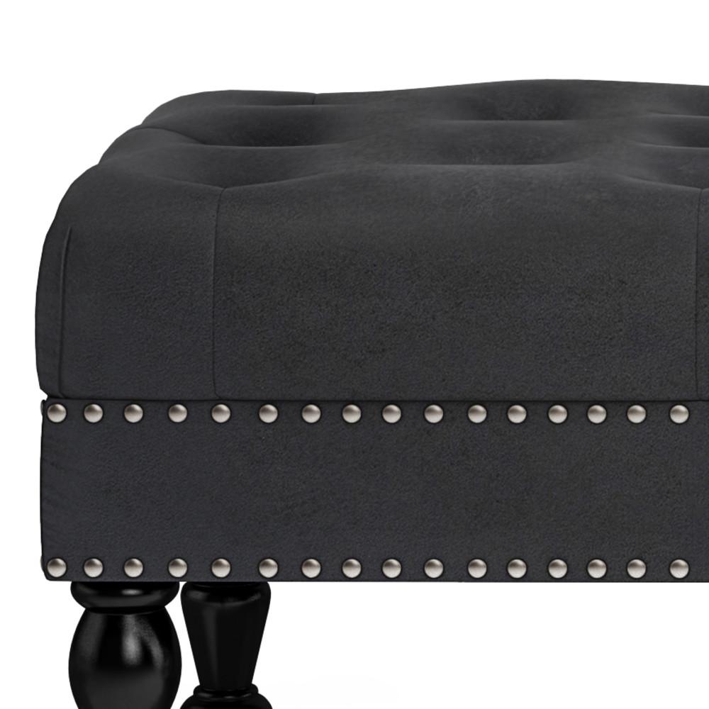 Distressed Black Distressed Vegan Leather | Henley Tufted Ottoman