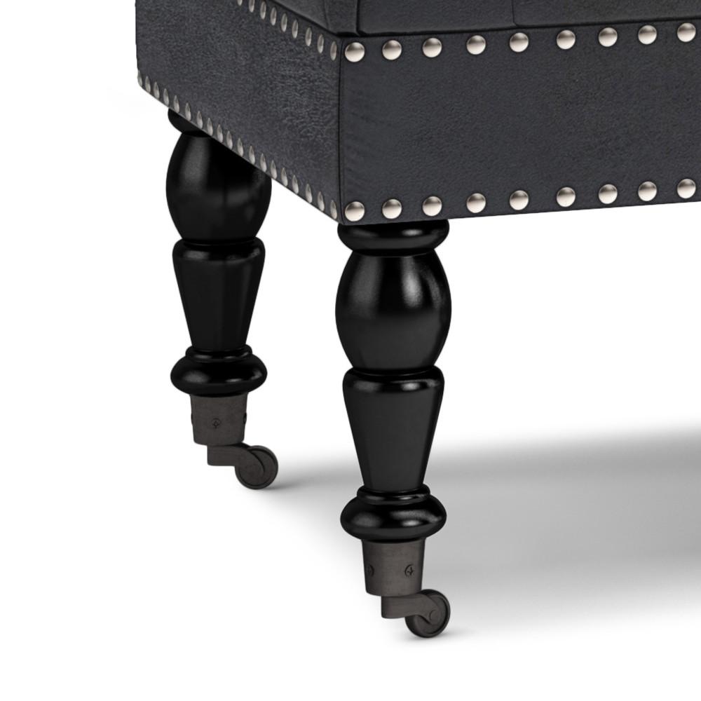 Distressed Black Distressed Vegan Leather | Henley Tufted Ottoman