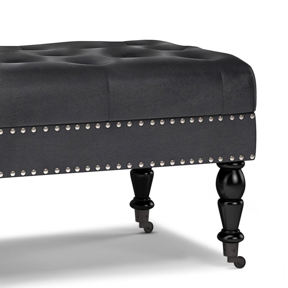 Distressed Black Distressed Vegan Leather | Henley Tufted Ottoman