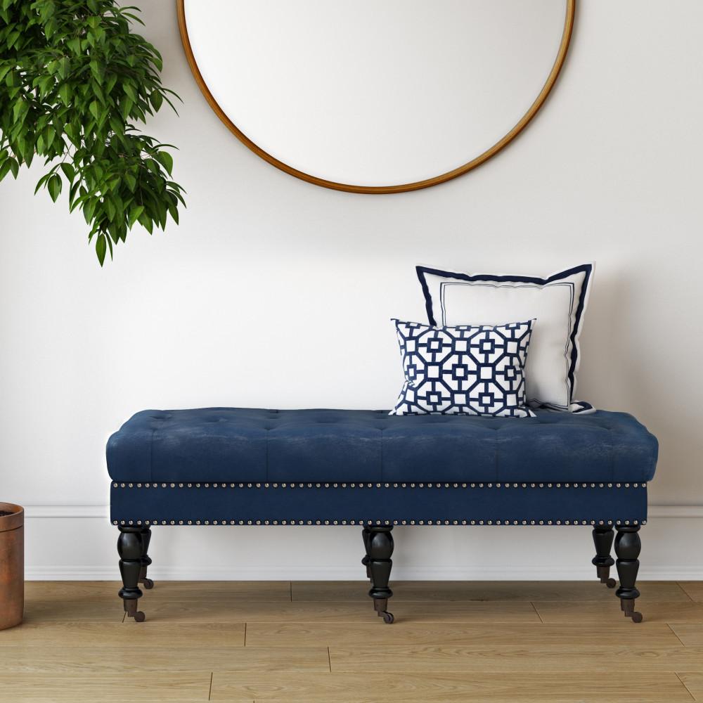 Distressed Dark Blue Distressed Vegan Leather | Henley Tufted Ottoman