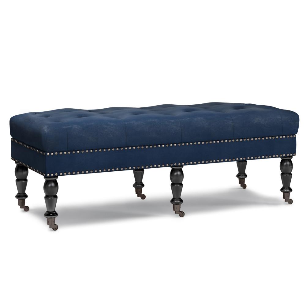 Distressed Dark Blue Distressed Vegan Leather | Henley Tufted Ottoman