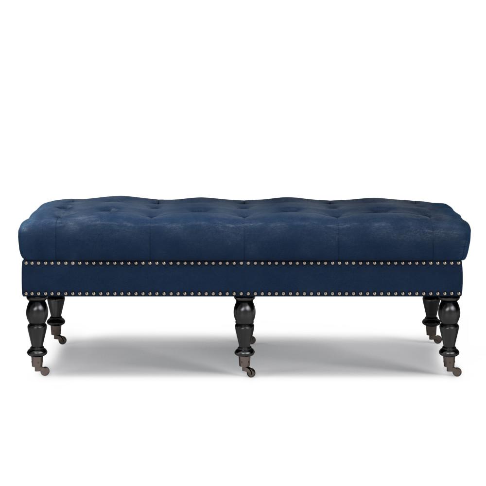 Distressed Dark Blue Distressed Vegan Leather | Henley Tufted Ottoman