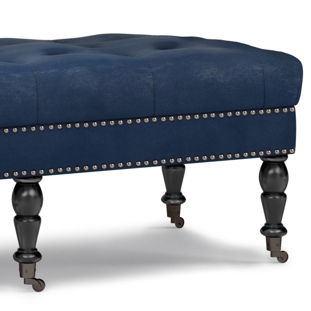 Distressed Dark Blue Distressed Vegan Leather | Henley Tufted Ottoman