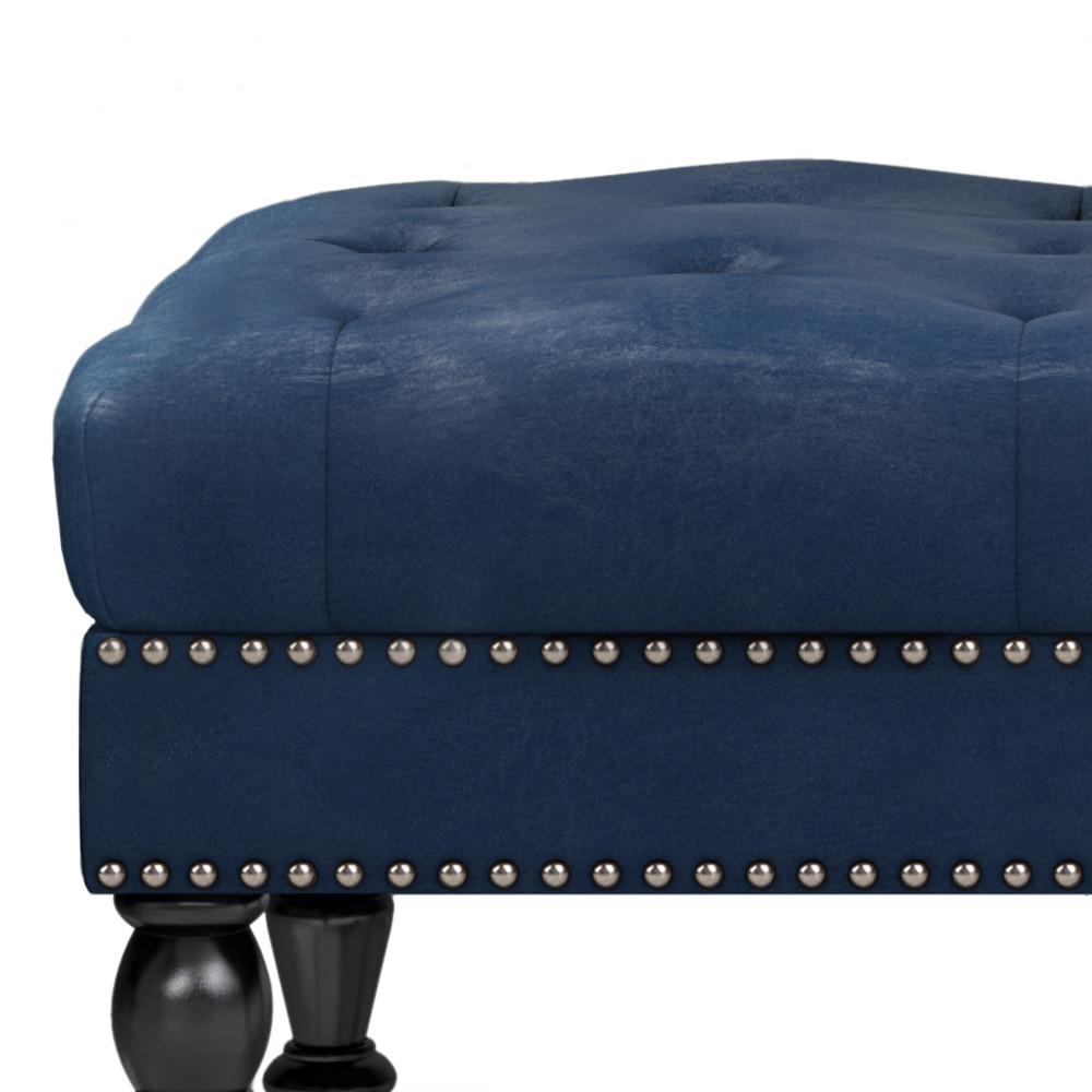 Distressed Dark Blue Distressed Vegan Leather | Henley Tufted Ottoman