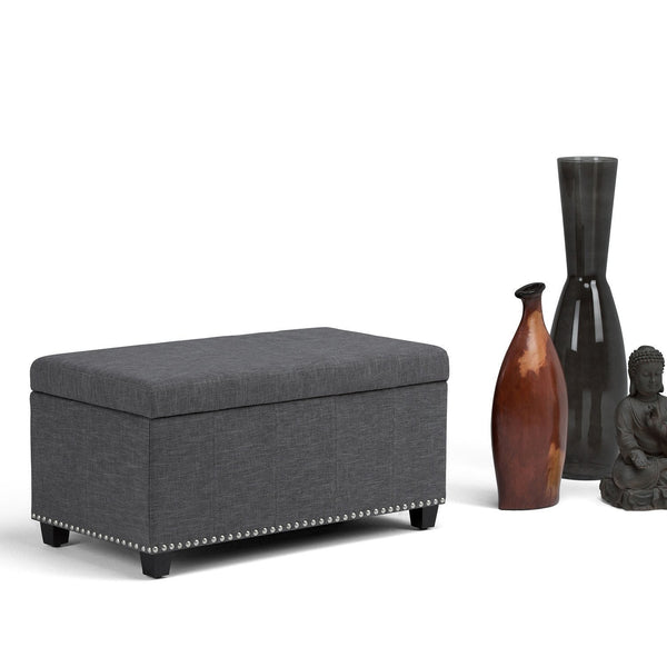 Slate Grey Linen Style Fabric | Amelia Storage Ottoman Bench