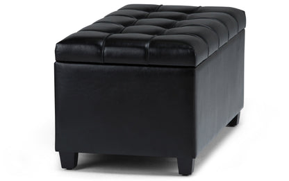 Midnight Black Vegan Leather | Sienna Storage Ottoman Bench