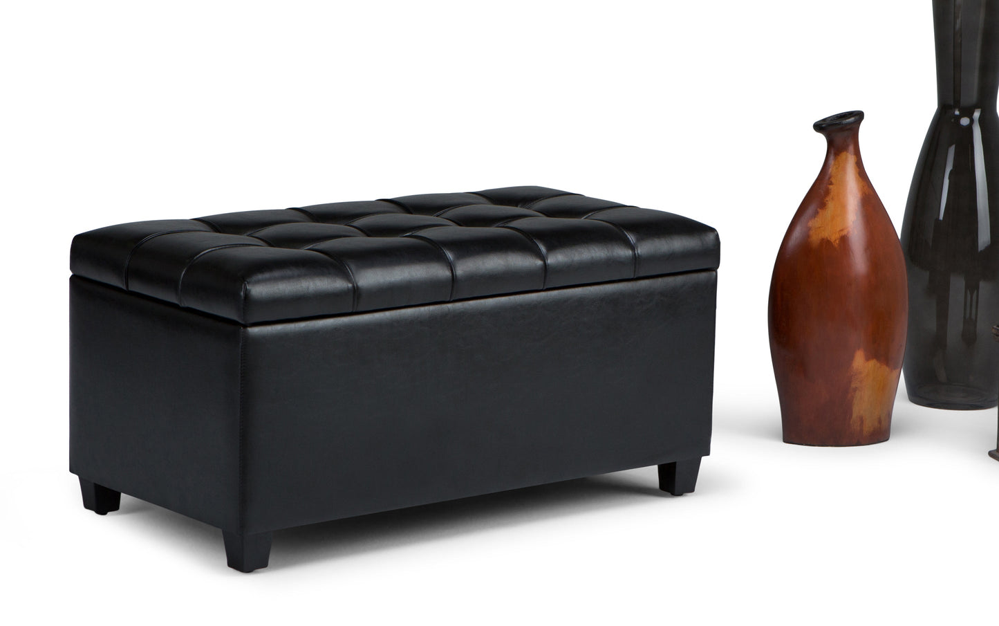 Midnight Black Vegan Leather | Sienna Storage Ottoman Bench