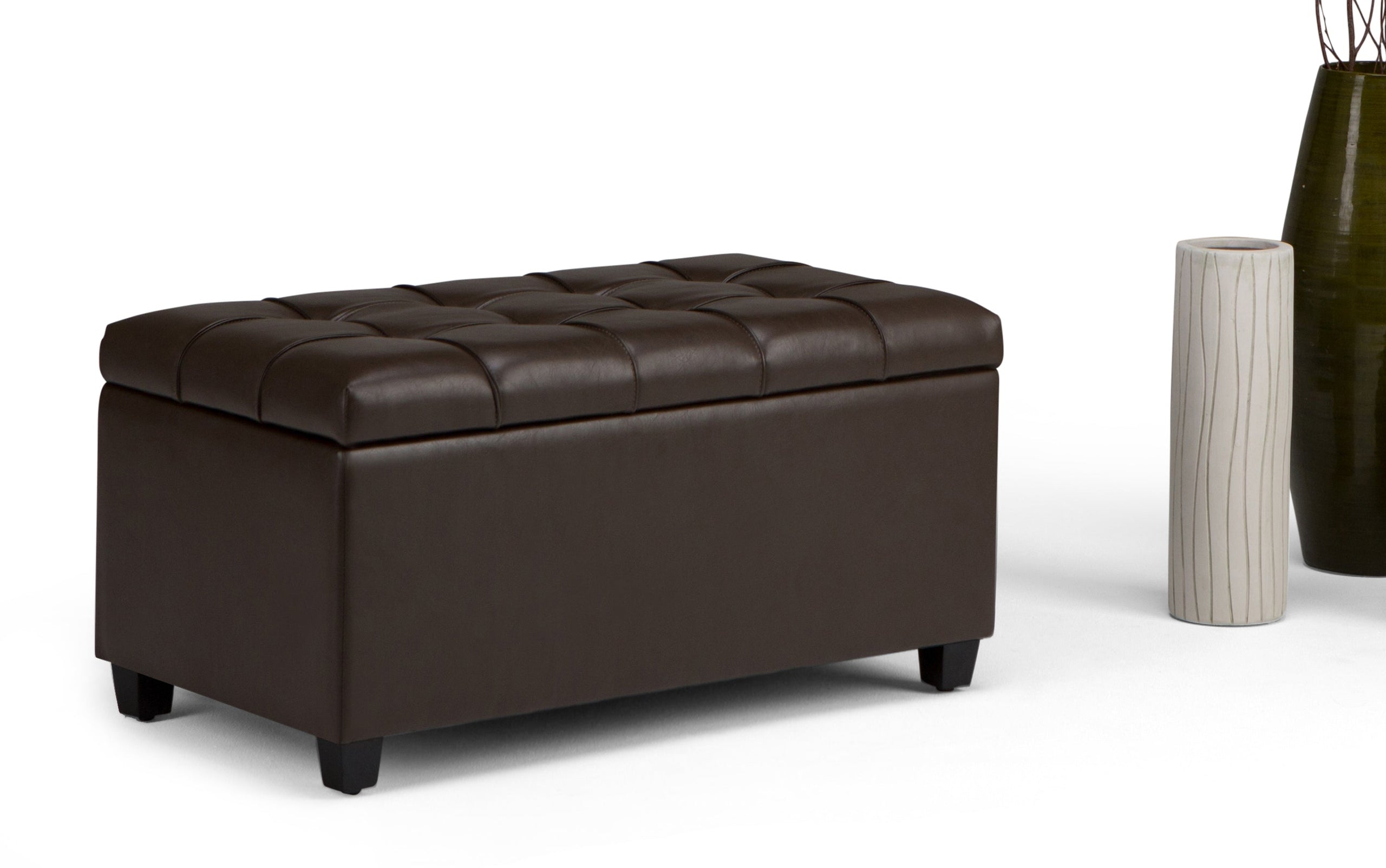 Chocolate Brown Vegan Leather | Sienna Storage Ottoman Bench