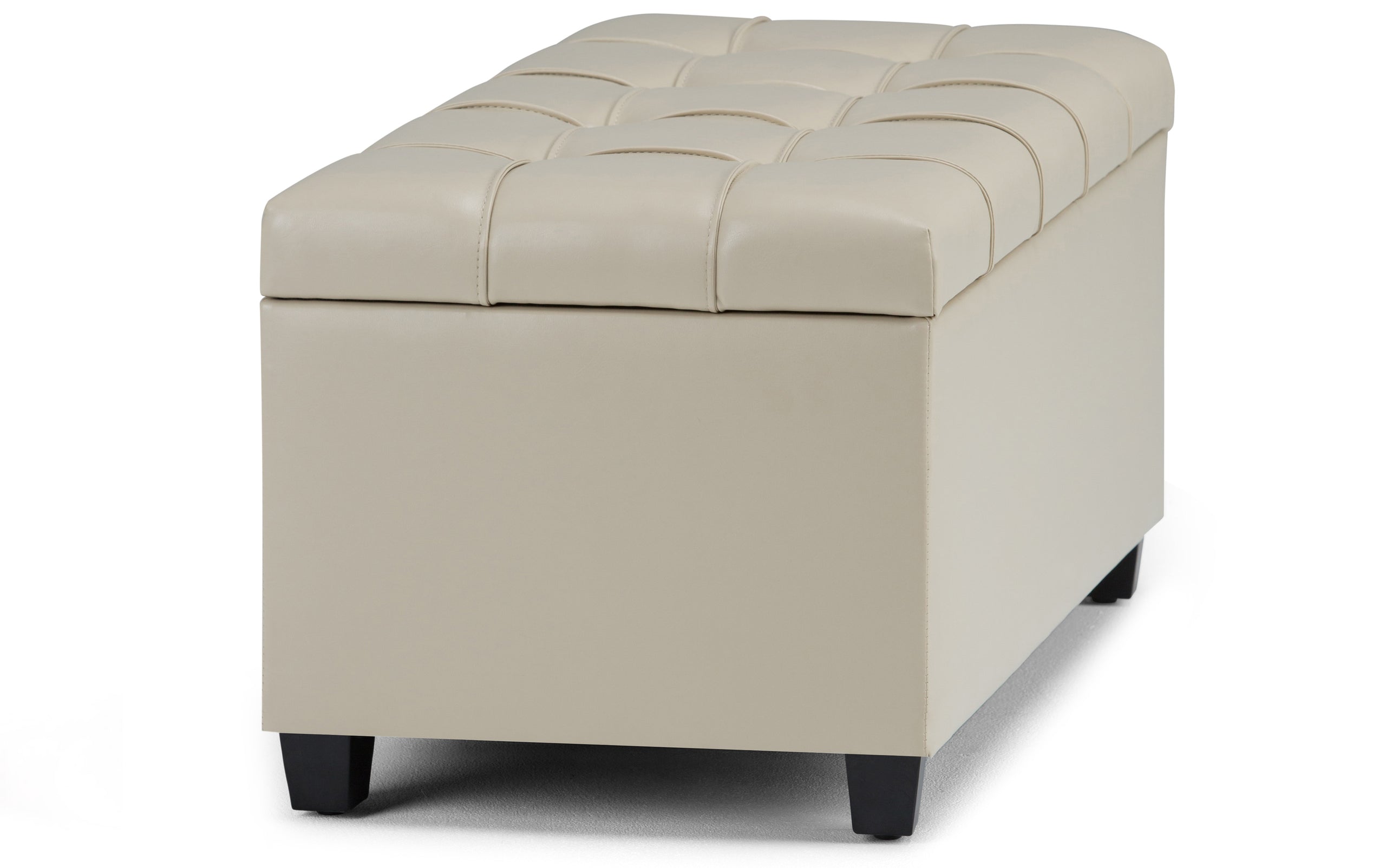 Satin Cream Vegan Leather | Sienna Storage Ottoman Bench