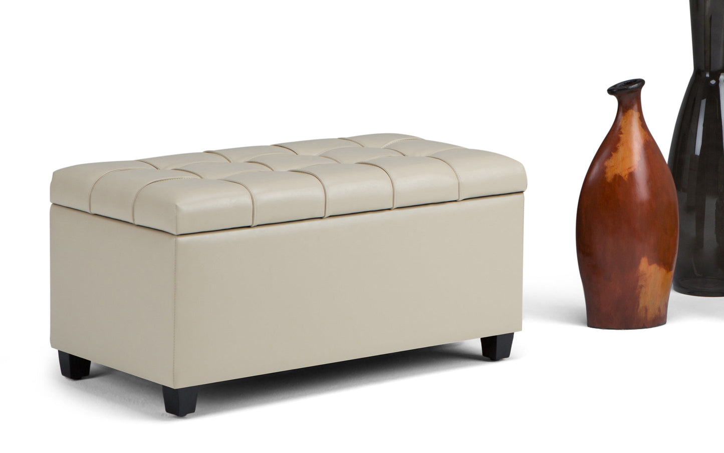 Satin Cream Vegan Leather | Sienna Storage Ottoman Bench