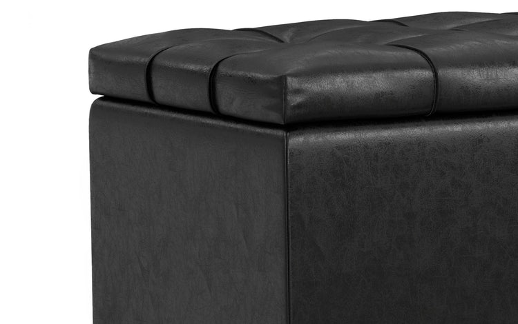 Distressed Black Distressed Vegan Leather | Sienna Storage Ottoman Bench