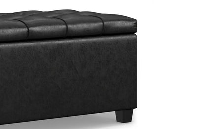 Distressed Black Distressed Vegan Leather | Sienna Storage Ottoman Bench