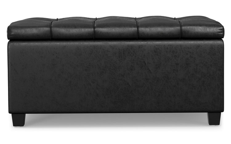 Distressed Black Distressed Vegan Leather | Sienna Storage Ottoman Bench