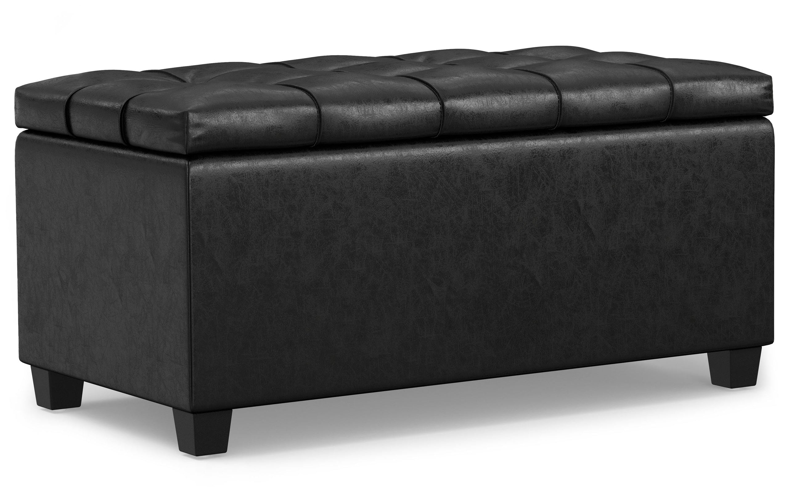 Distressed Black Distressed Vegan Leather | Sienna Storage Ottoman Bench