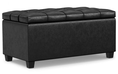 Distressed Black Distressed Vegan Leather | Sienna Storage Ottoman Bench