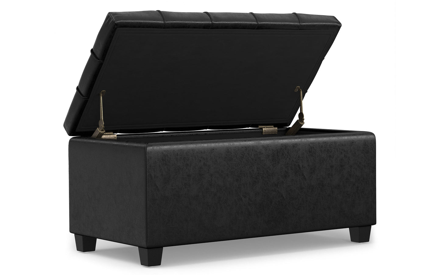 Distressed Black Distressed Vegan Leather | Sienna Storage Ottoman Bench