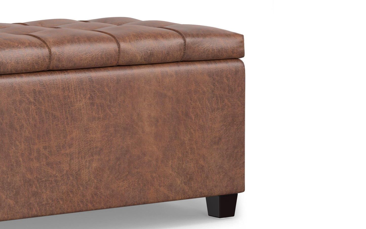 Distressed Saddle Brown Distressed Vegan Leather | Sienna Storage Ottoman Bench