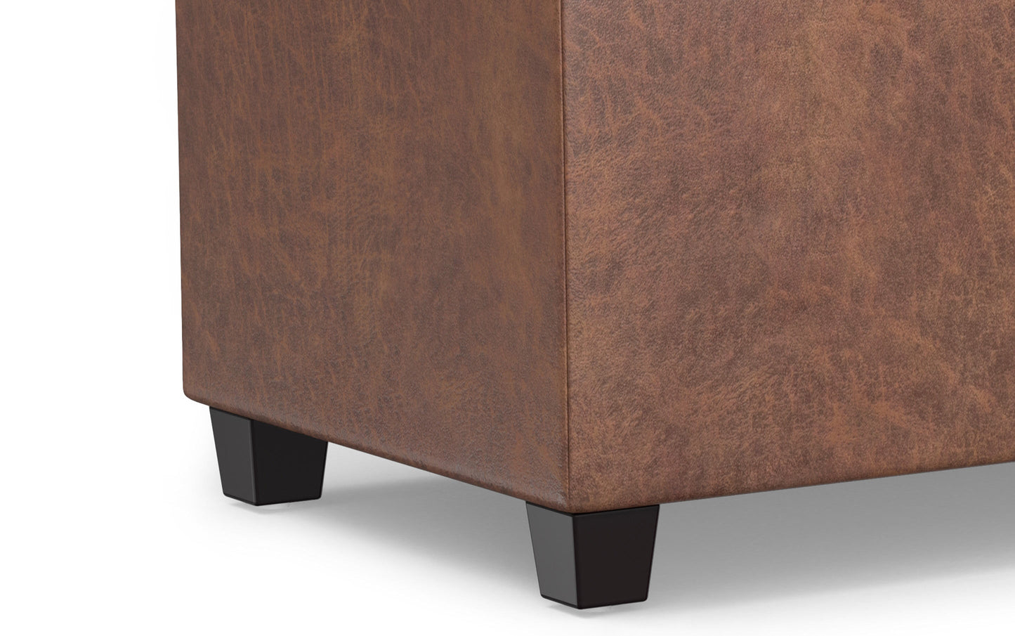 Distressed Saddle Brown Distressed Vegan Leather | Sienna Storage Ottoman Bench