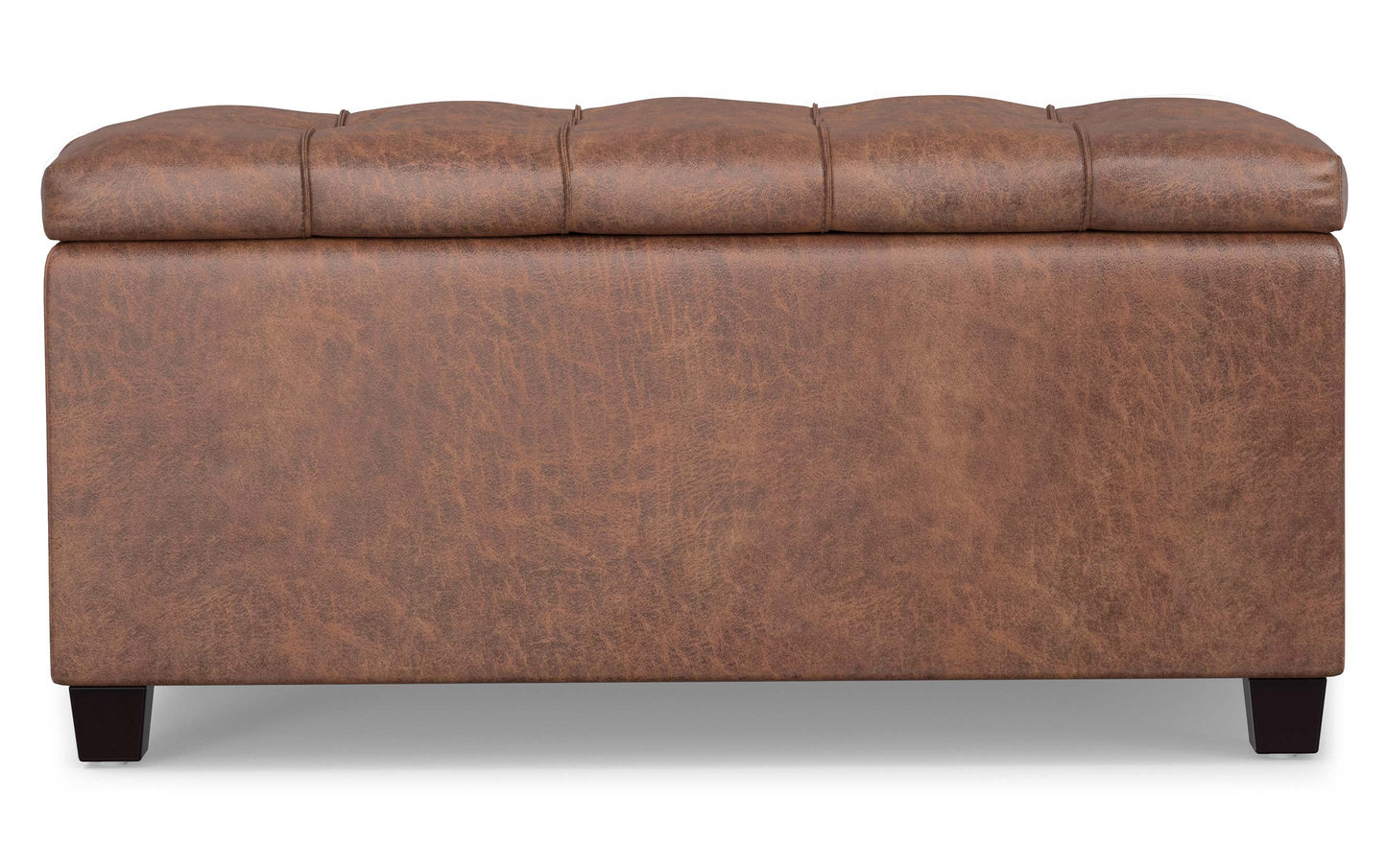 Distressed Saddle Brown Distressed Vegan Leather | Sienna Storage Ottoman Bench