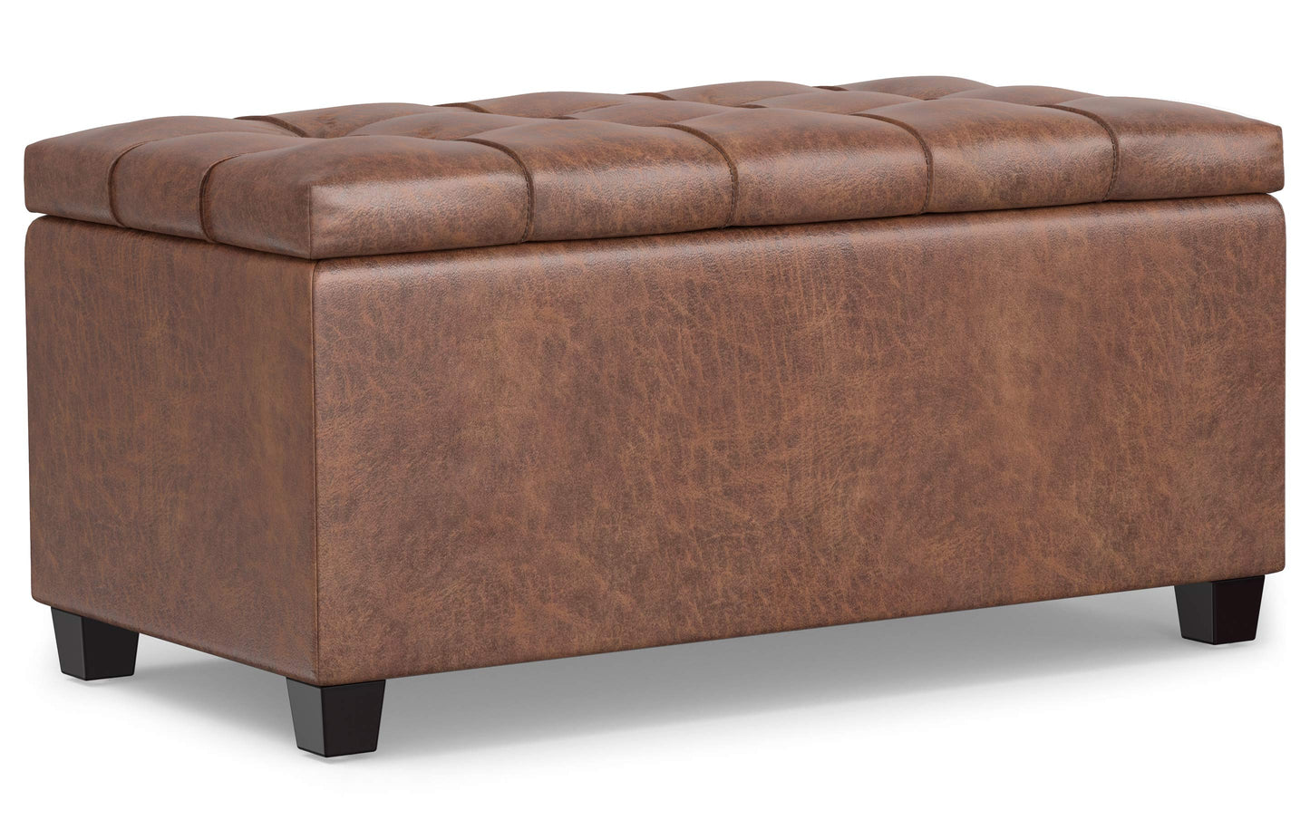 Distressed Saddle Brown Distressed Vegan Leather | Sienna Storage Ottoman Bench