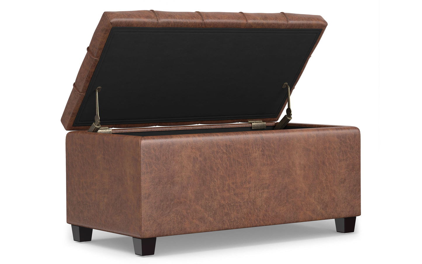 Distressed Saddle Brown Distressed Vegan Leather | Sienna Storage Ottoman Bench