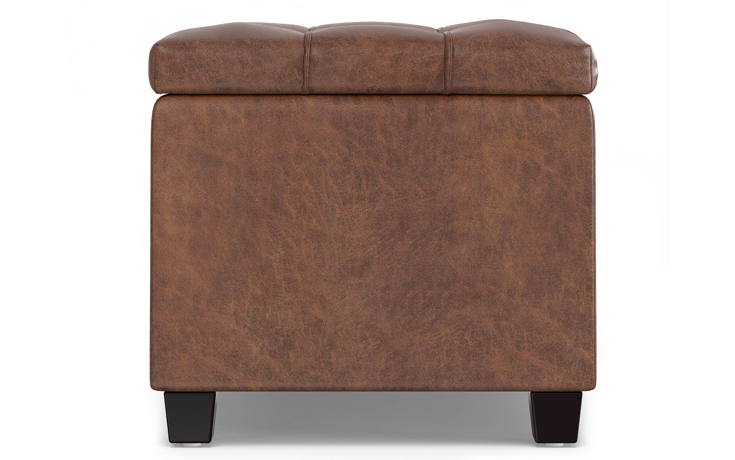 Distressed Saddle Brown Distressed Vegan Leather | Sienna Storage Ottoman Bench