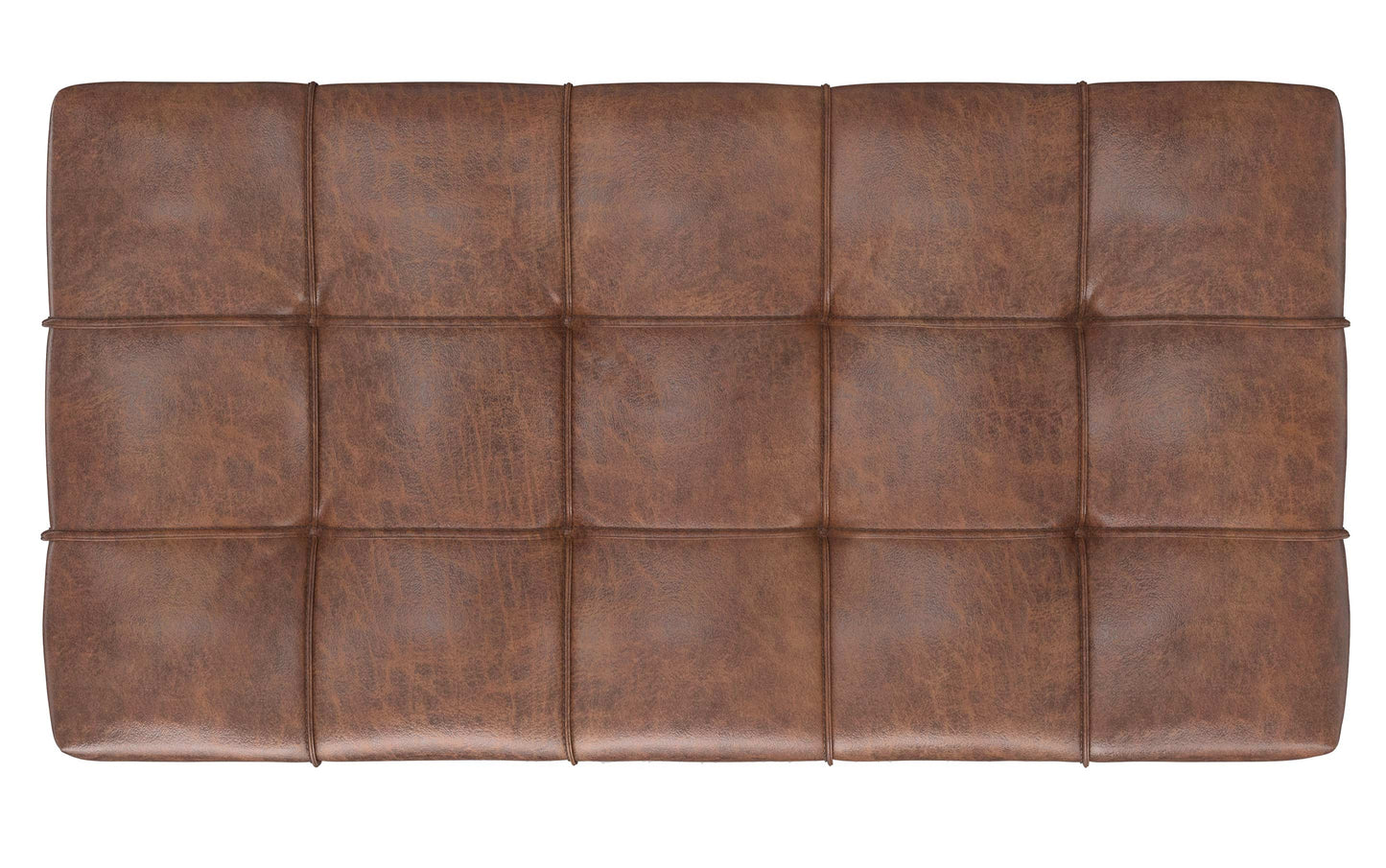 Distressed Saddle Brown Distressed Vegan Leather | Sienna Storage Ottoman Bench