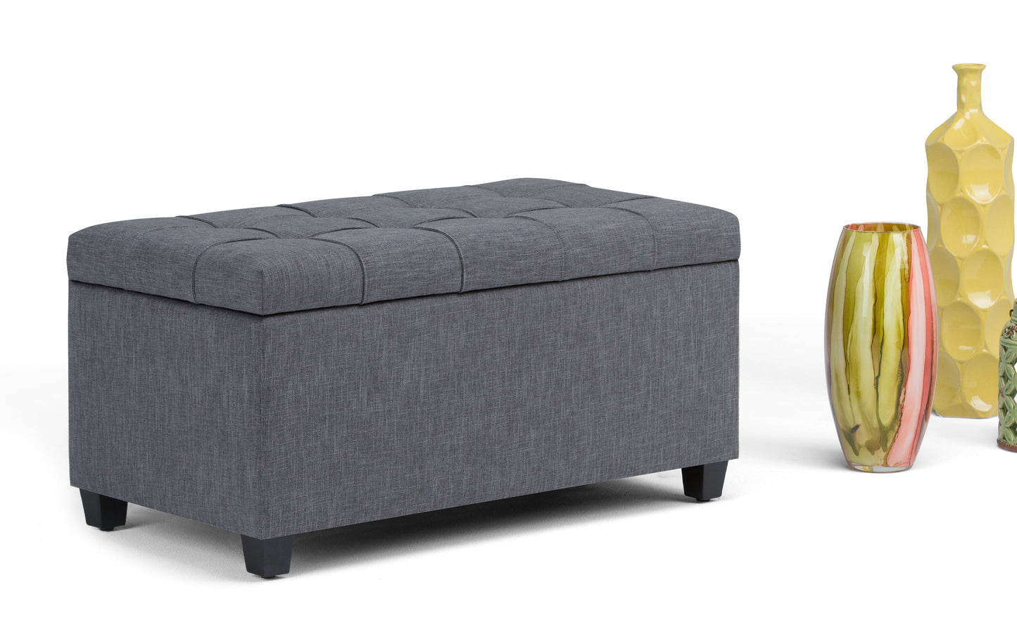 Slate Grey Linen Style Fabric | Sienna Storage Ottoman Bench