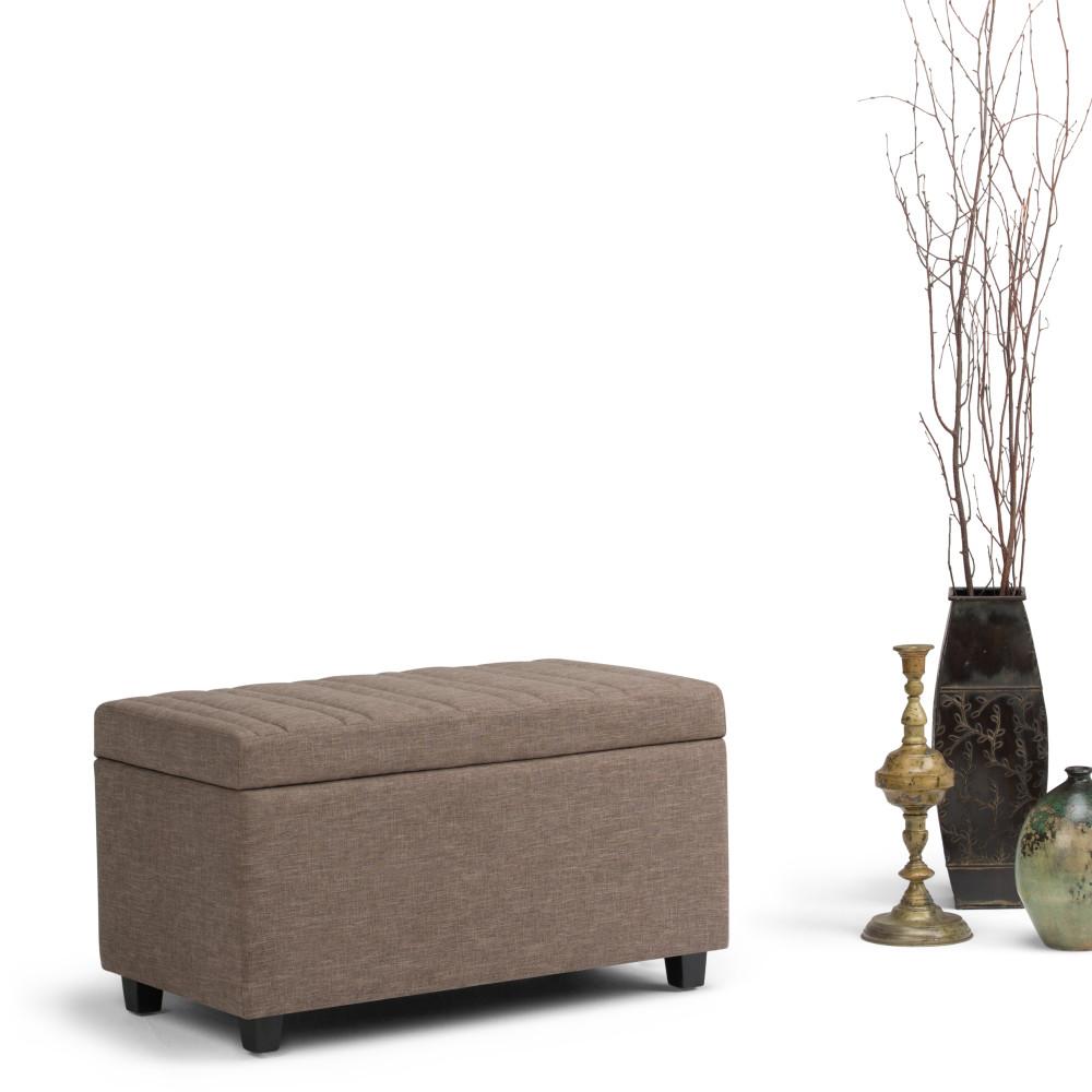 Fawn Brown Linen Style Fabric | Darcy Storage Ottoman Bench