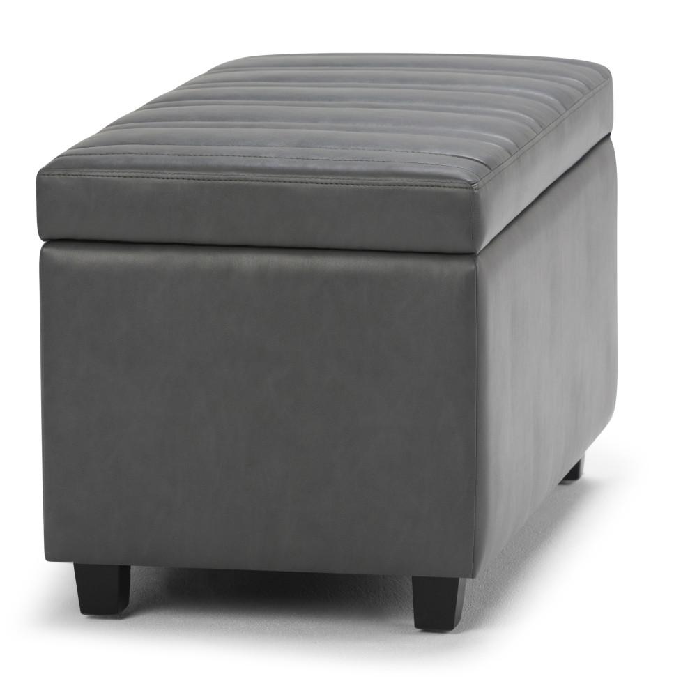 Stone Grey Vegan Leather | Darcy Storage Ottoman Bench