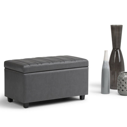 Stone Grey Vegan Leather | Darcy Storage Ottoman Bench