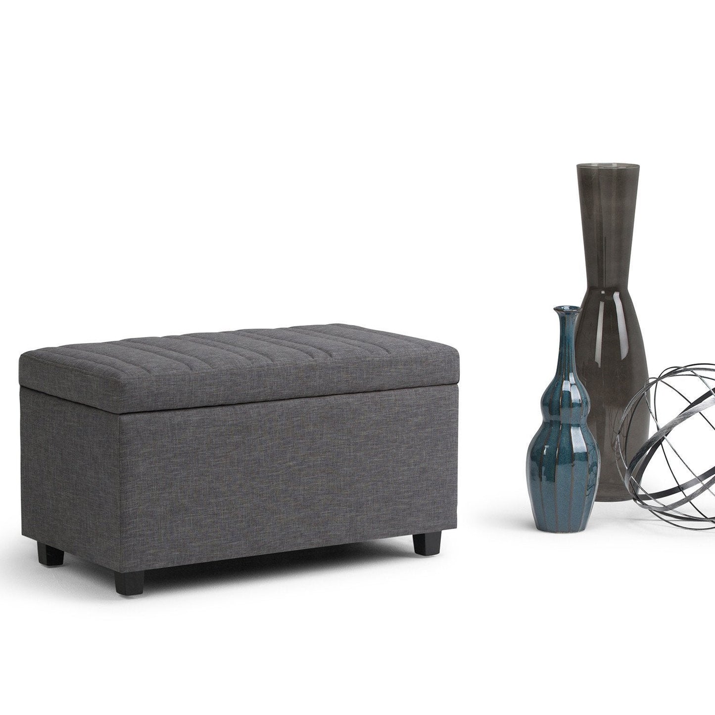 Slate Grey Linen Style Fabric | Darcy Storage Ottoman Bench