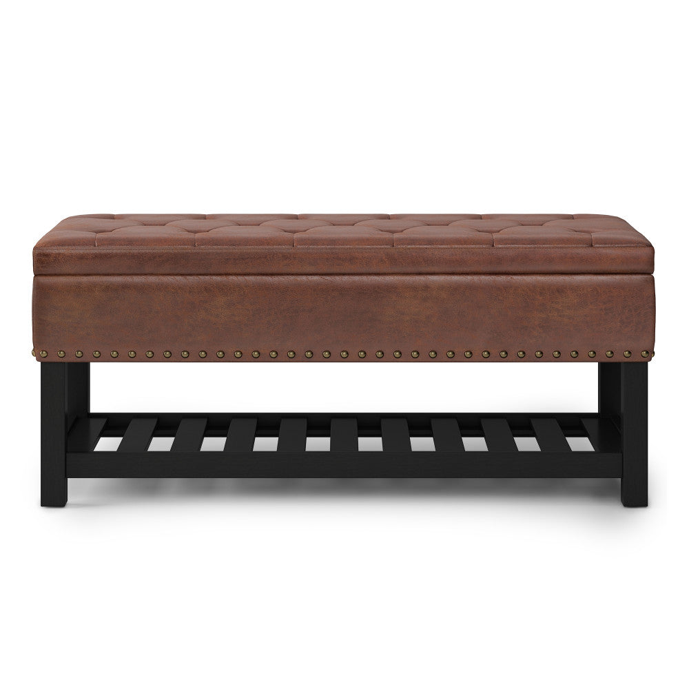 Distressed Saddle Brown Distressed Vegan Leather | Lomond Ottoman Bench in Distressed Vegan Leather