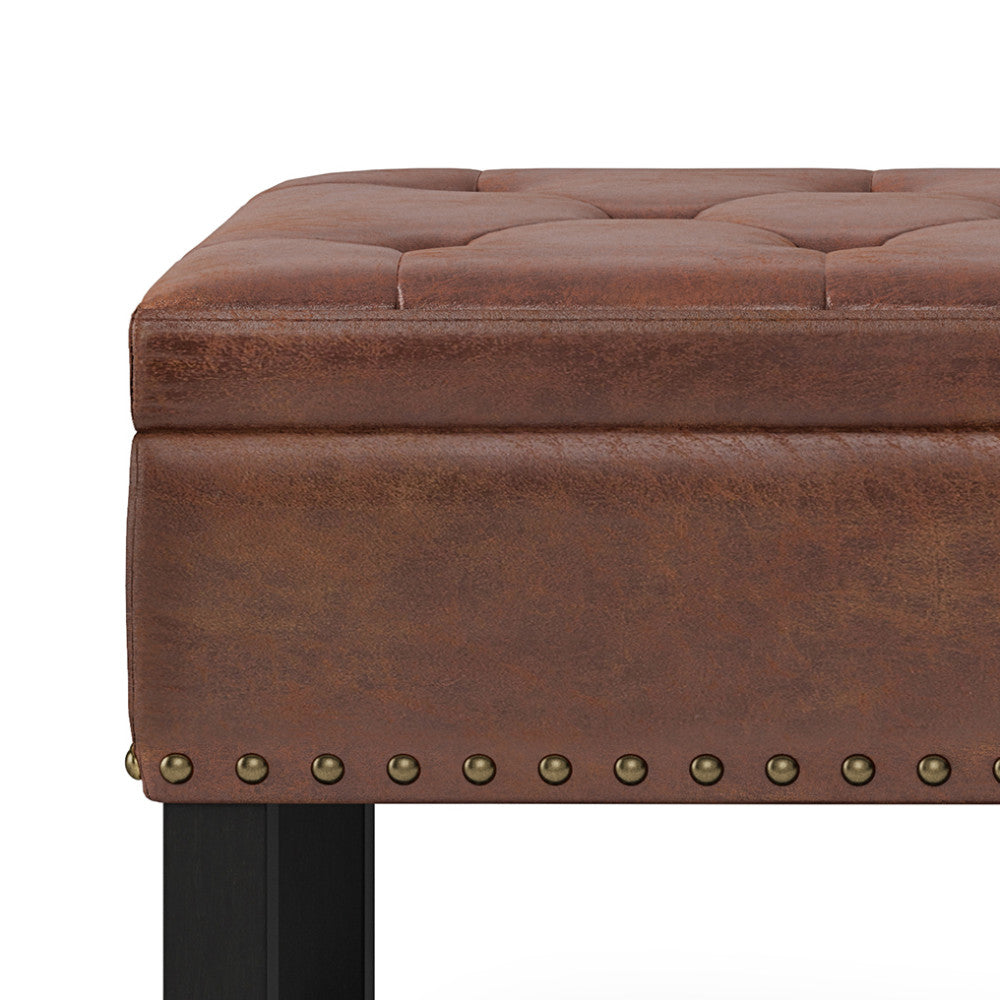 Distressed Saddle Brown Distressed Vegan Leather | Lomond Ottoman Bench in Distressed Vegan Leather